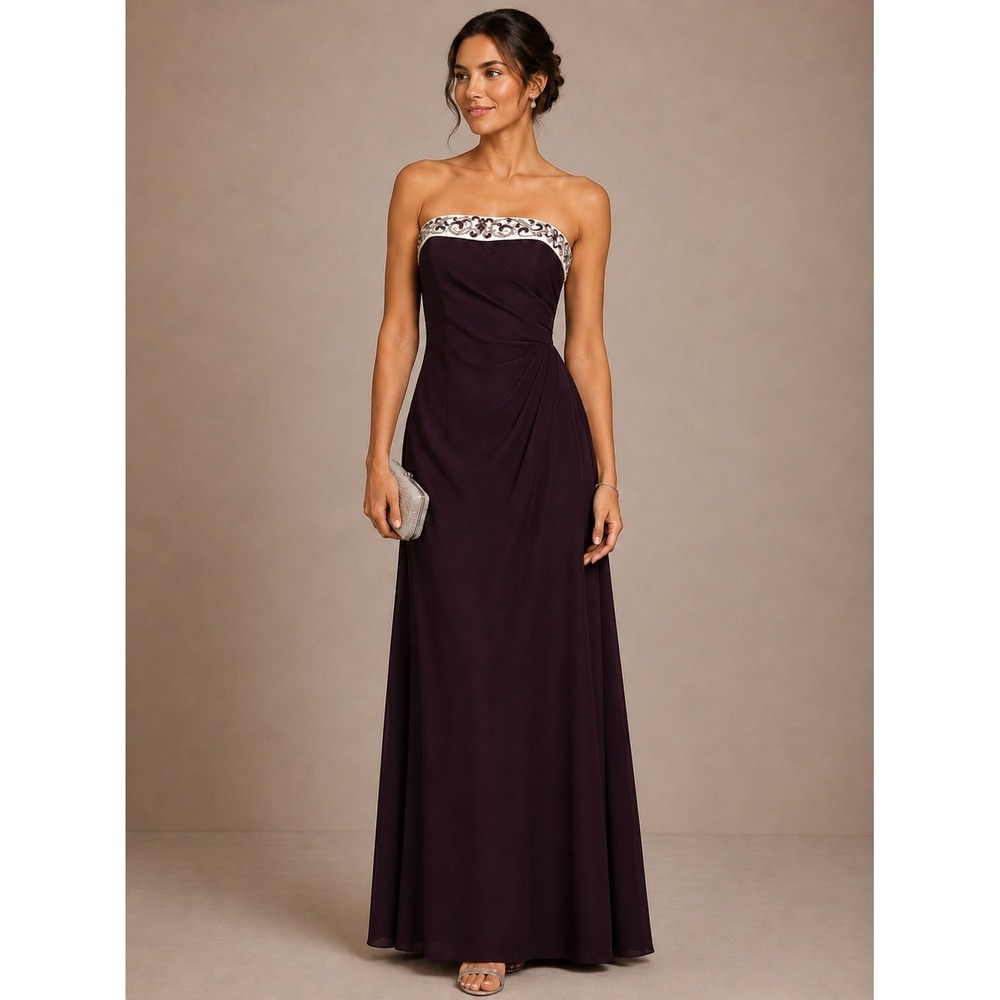 Alfred Angelo Gown Womens 16 White Grape Strapless Embroidered Formal Dress